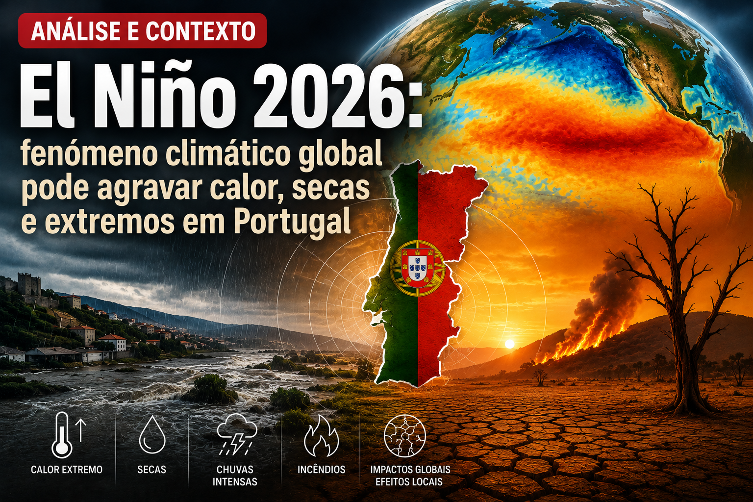 El Niño 2026: fenómeno climático global pode agravar calor, secas e extremos em Portugal