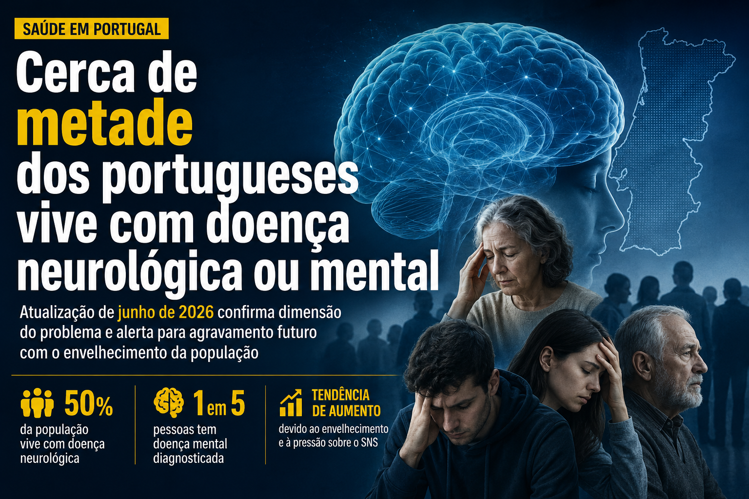 Cerca de metade dos portugueses vive com doença neurológica ou mental, revela atualização de 2026