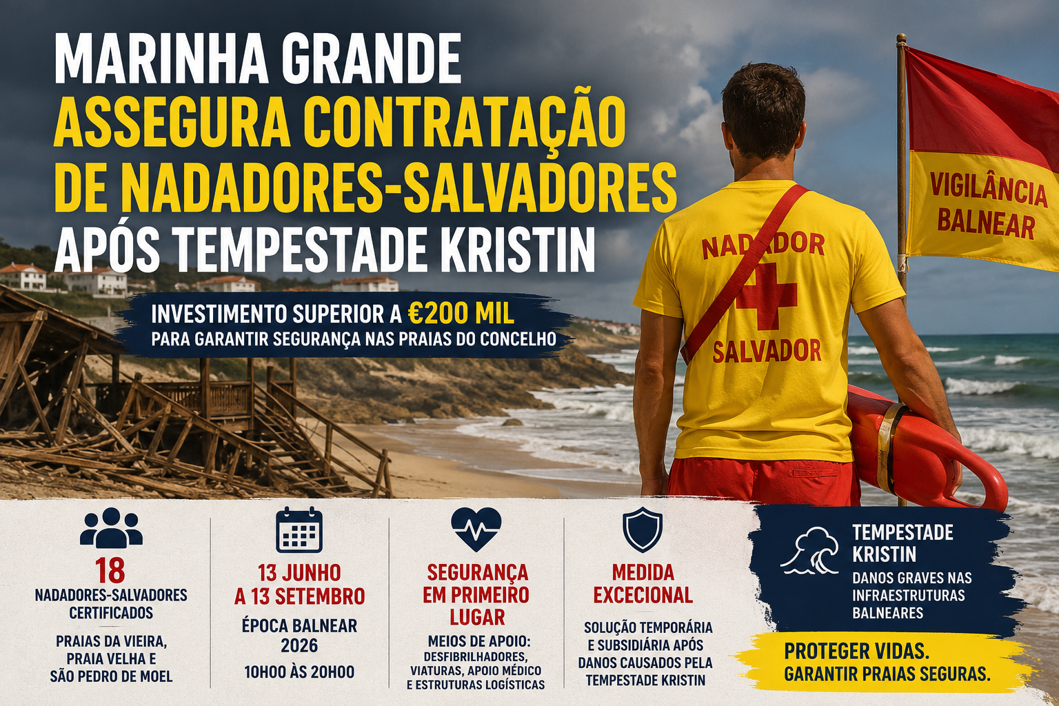 Marinha Grande assegura contratação de nadadores-salvadores após tempestade Kristin