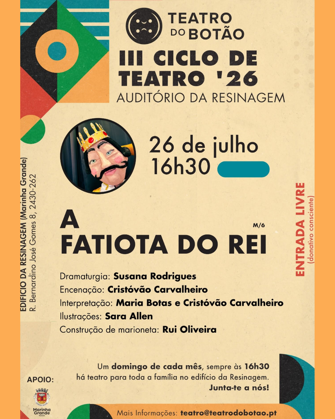 A Fatiota do Rei encerra III Ciclo de Teatro na Resinagem com entrada livre para toda a família